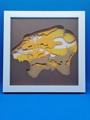 Lion Chasing Deer 3D Layered 8x8 inch shadowbox