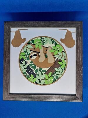 Sloth with Silhouettes 3D Layered 8x8 inch shadowbox