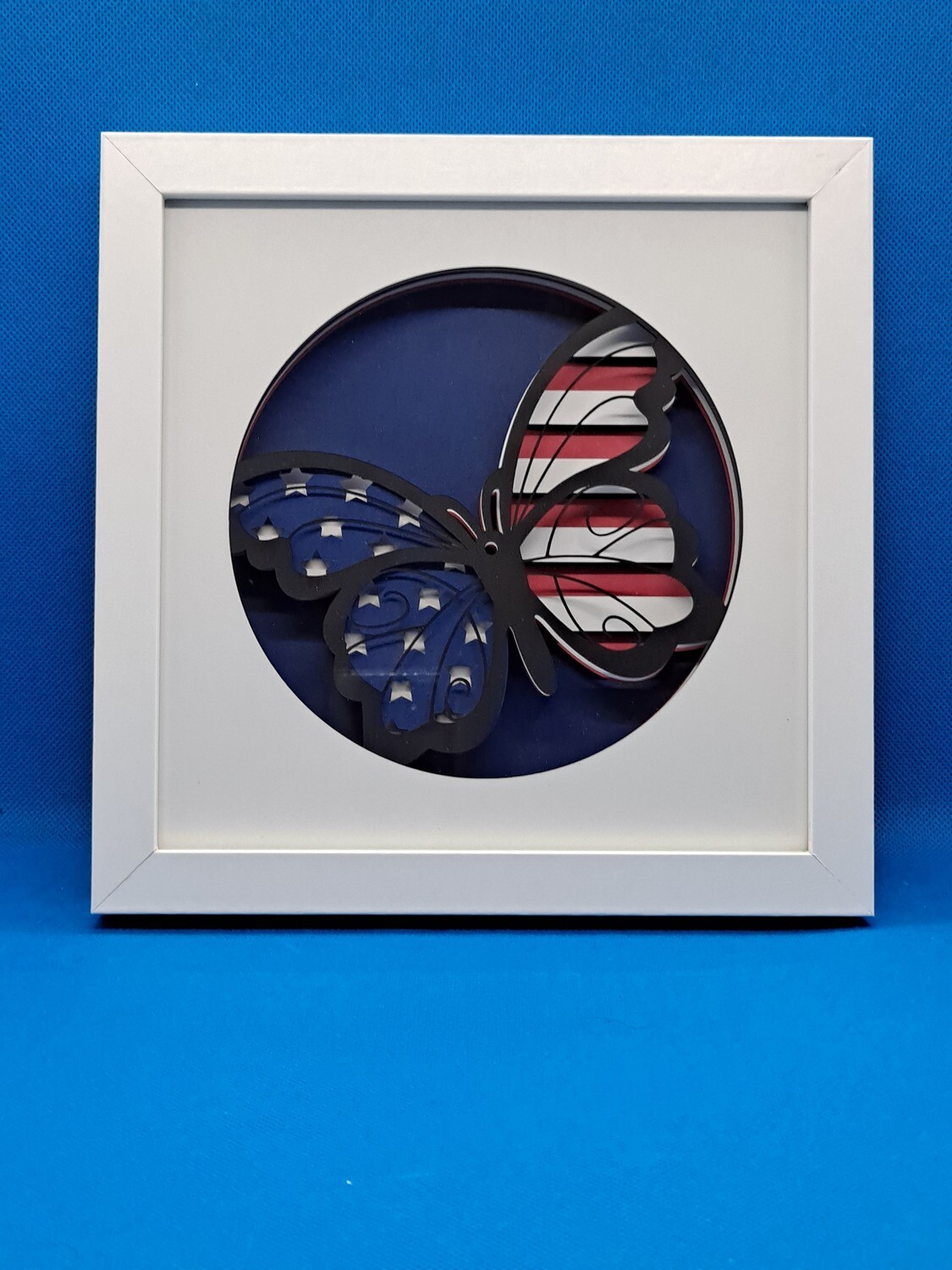 Patriotic Butterfly 3D Layered 8x8 inch shadowbox