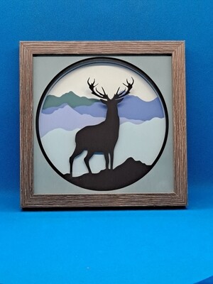 Deer in the Mountains 3D Layered 8x8 inch shadowbox
