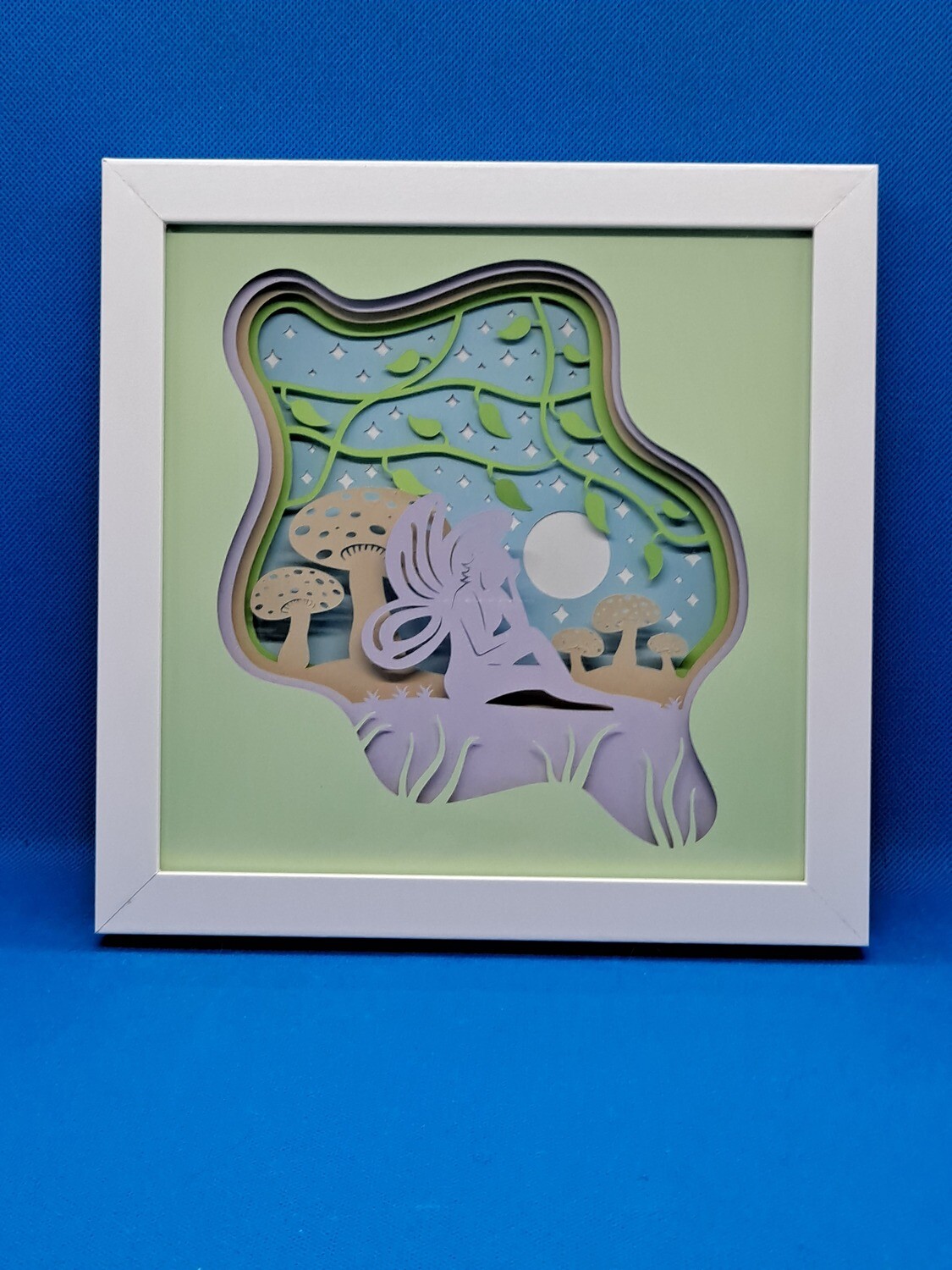 Fairy Among Mushrooms Layered 8x8 inch shadowbox