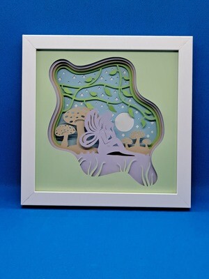 Fairy Among Mushrooms Layered 8x8 inch shadowbox