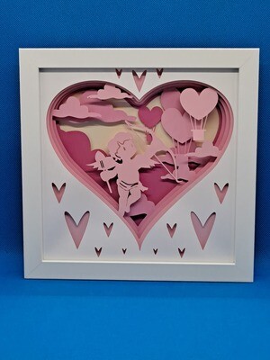 Cute Cupid Flying Layered 8x8 inch shadowbox