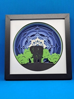 Elephant in Forest Layered 8x8 inch shadowbox