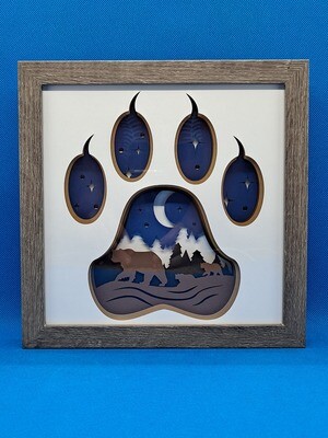 Bear Family in Wolf Paw Layered 8x8 inch shadowbox