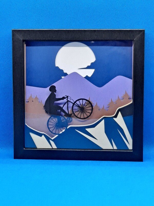 Boy Biking in the Mountains Layered 8x8 inch shadowbox