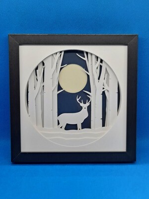 Stag Deer Moonlight Layered 8x8 inch shadowbox