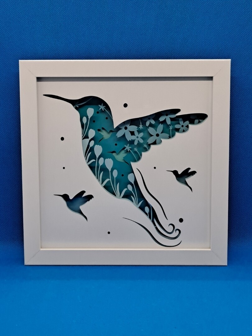 Hummingbird with Flowers 8x8 inch shadowbox