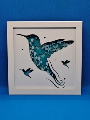 Hummingbird with Flowers 8x8 inch shadowbox