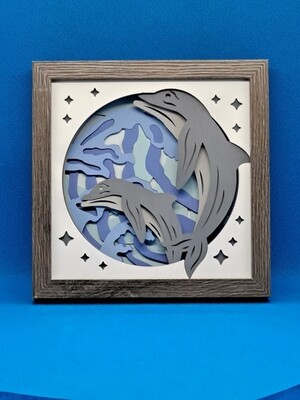 Dolphins and Ocean Waves Layered 8x8 inch shadowbox