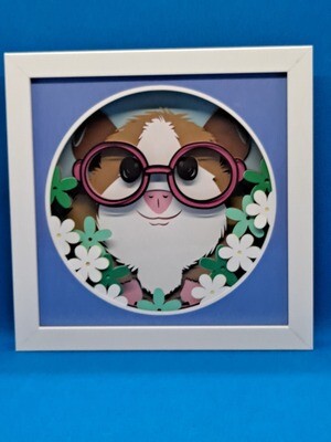 Guinea Pig with Glasses Layered 8x8 inch shadowbox