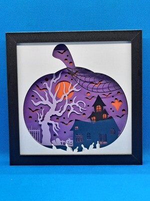 Halloween Scene in a Pumpkin Layered 8x8 inch shadowbox