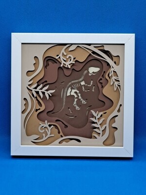 T-Rex Fossil in the Ground Layered 8x8 inch shadowbox