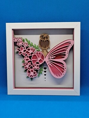 Pink Floral Girl Butterfly 8x8 inch shadowbox