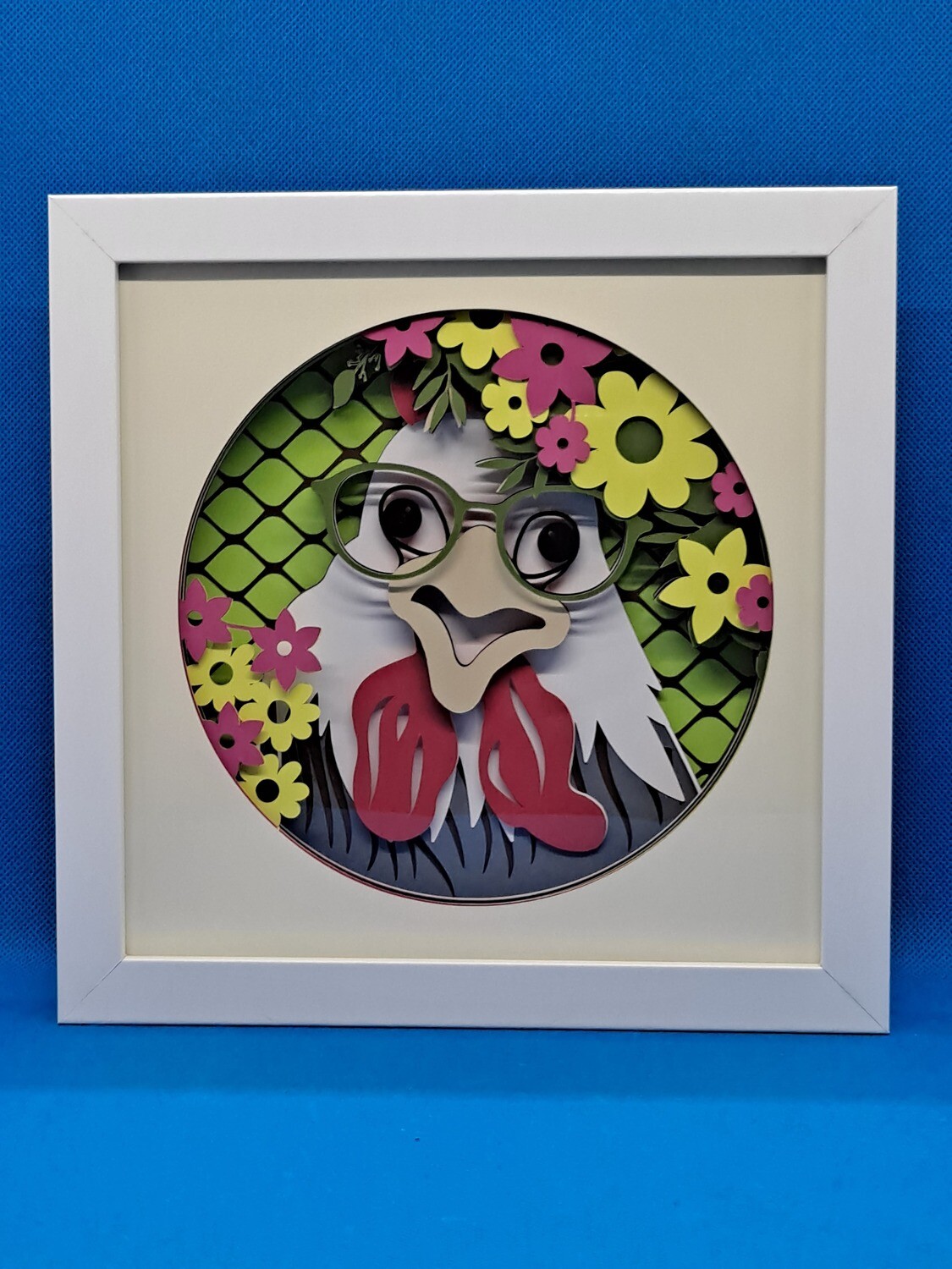 Hen with Green background 8x8 inch shadowbox