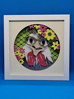 Hen with Green background 8x8 inch shadowbox