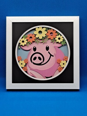 Smiling Pig 8x8 inch shadowbox