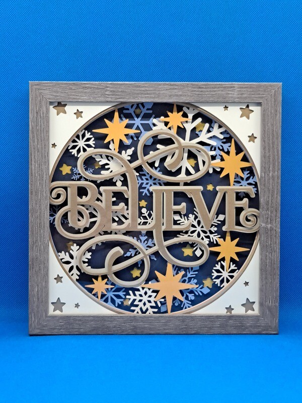 Believe Stars and Snow 8x8 inch shadowbox