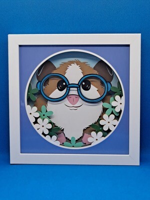 Guinea Pig Blue Glasses 8x8 inch shadowbox