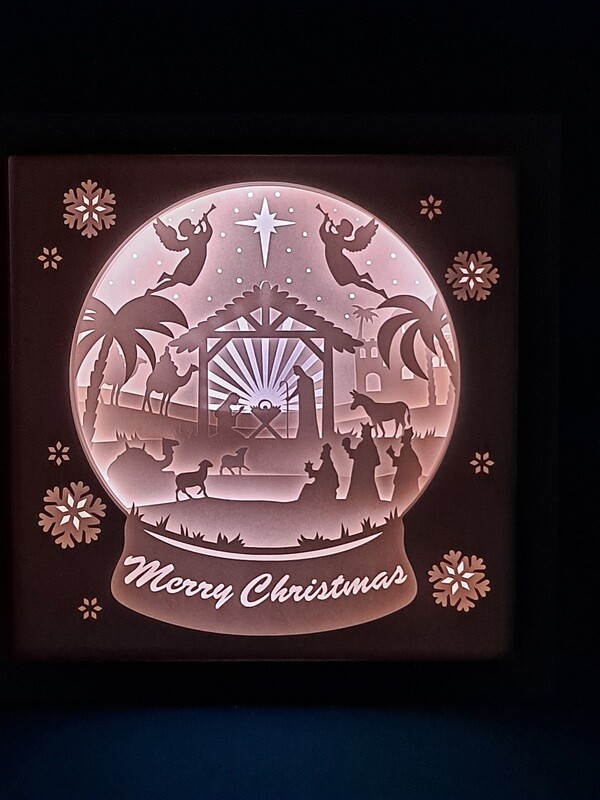 Christmas Manger Snow Globe 9x9 Inch Lightbox Christmas Manger Snow Globe 9x9 Inch Lightbox
