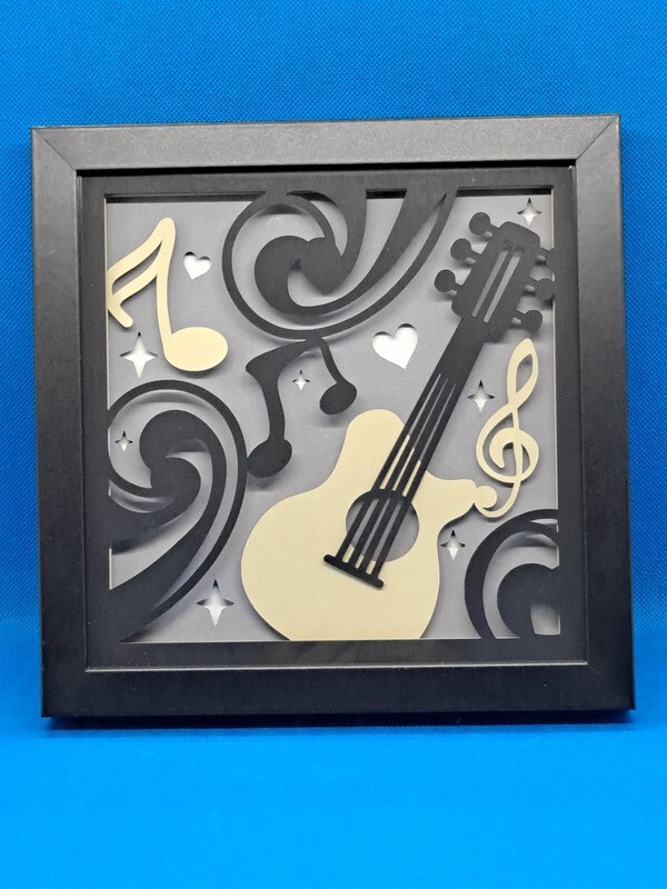 3D Guitar with Musical Note 8x8 inch shadowbox