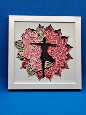 Woman doing yoga roses mandala 8x8 inch shadowbox