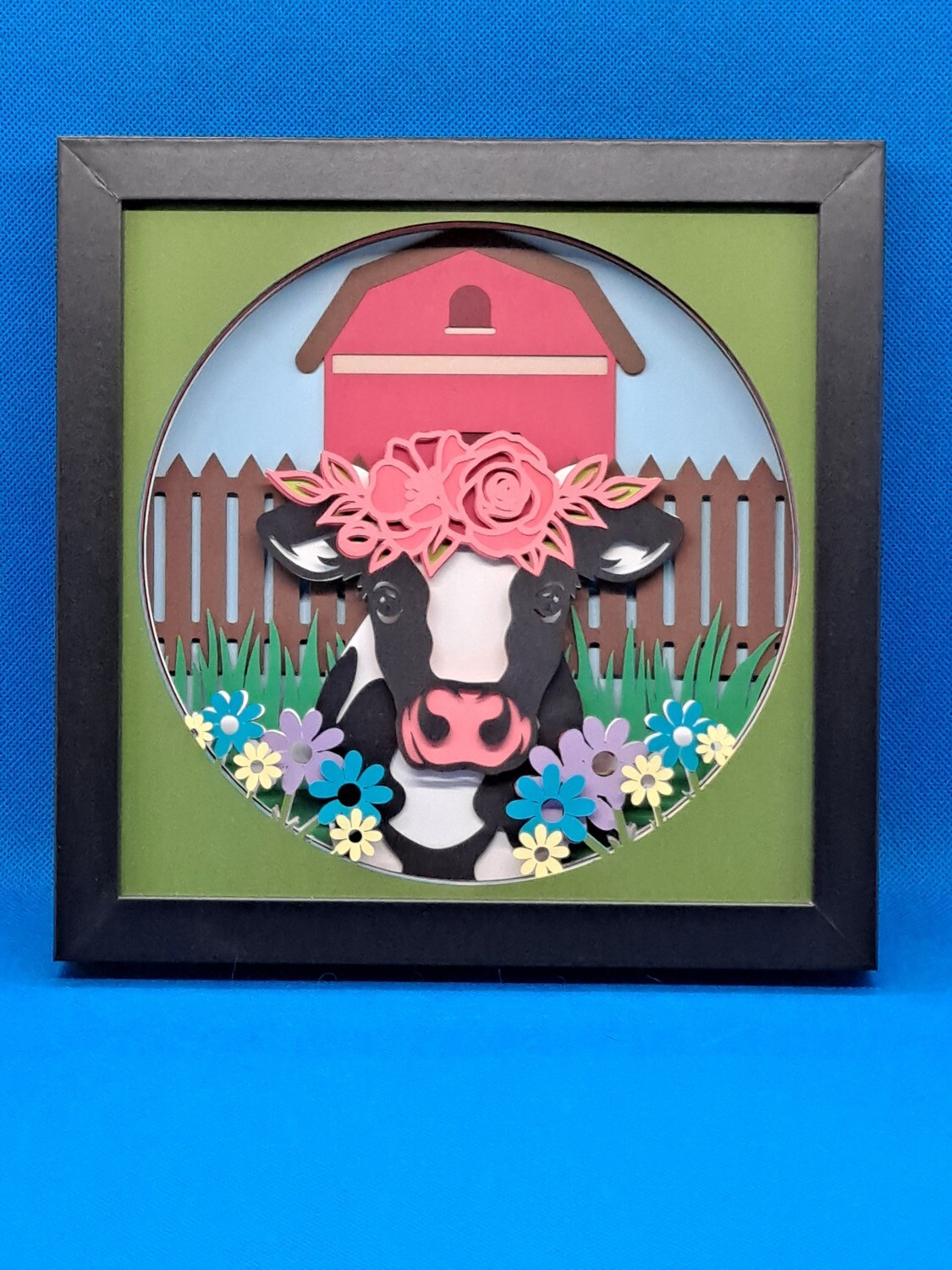 Floral Cow 8x8 inch shadowbox