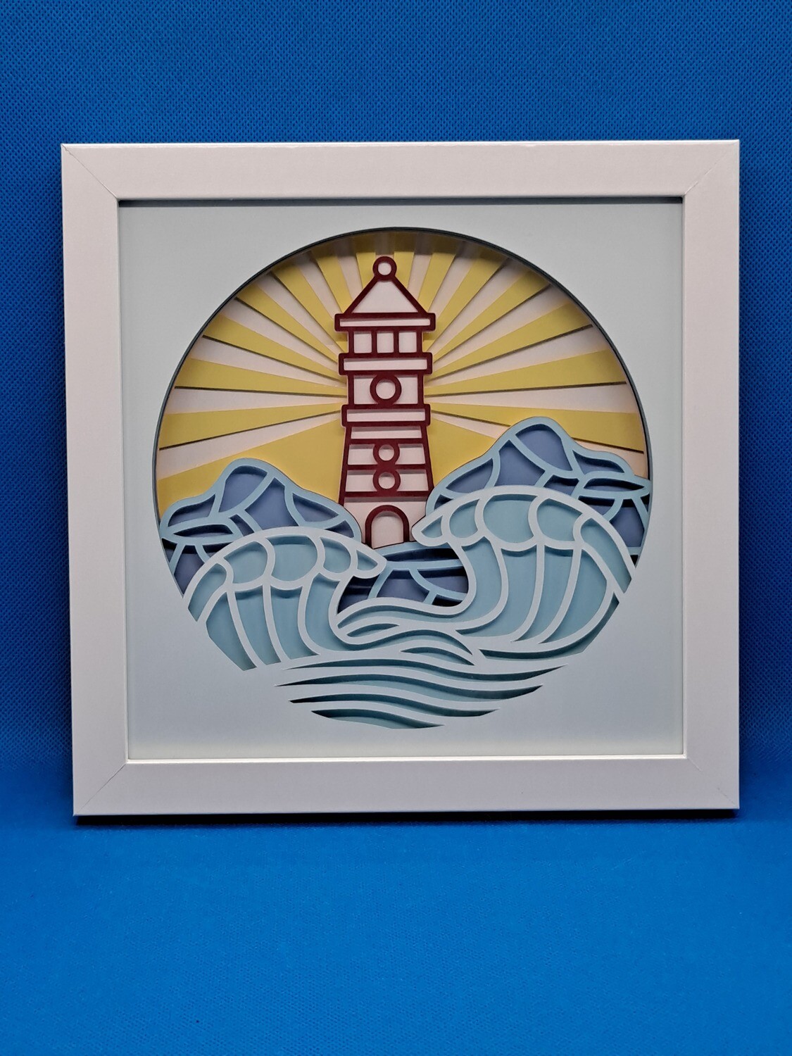 Lighthouse Rocky Waves 1 8x8 inch shadowbox