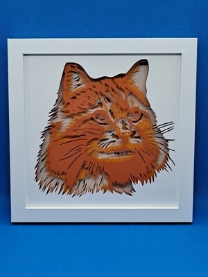 Long Haired orange/tan cat Layered 8x8 inch shadowbox