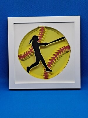 Softball 3D 8x8 inch shadowbox