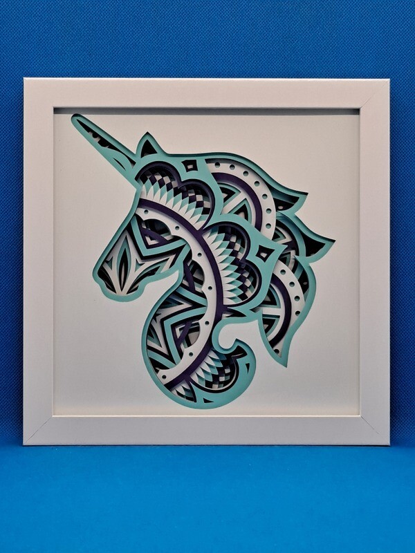 3D Unicorn Mandala 8x8 inch shadowbox