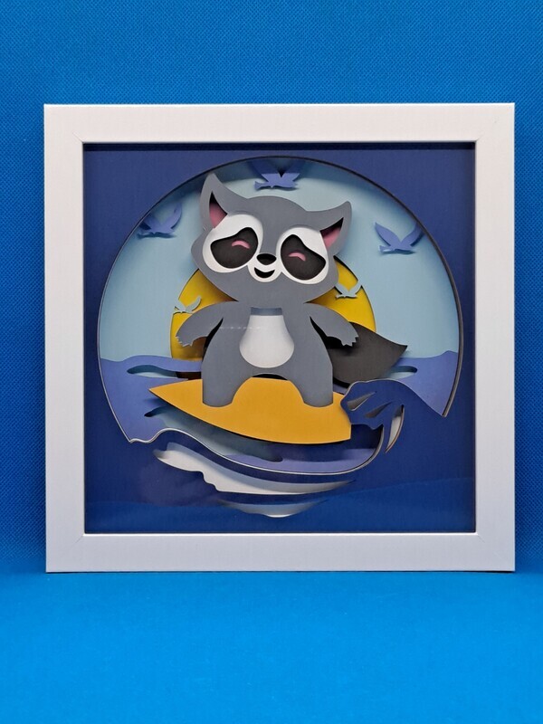 Baby Raccoon in Summer 8x8 inch shadowbox