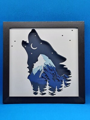 3D Wolf and Mountain 8x8 inch shadowbox