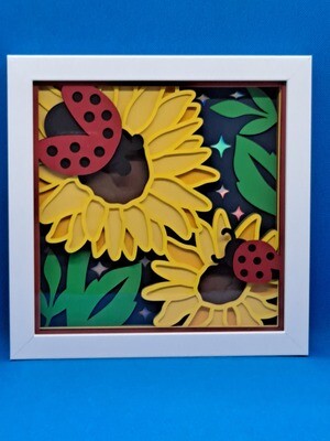 Ladybug on a Sunflower 8x8 inch shadowbox
