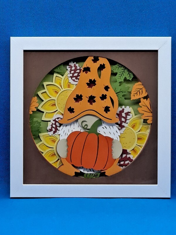 3D Gnome Fall 8x8 inch shadowbox