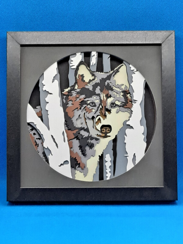 3D Wolf 8x8 inch shadowbox