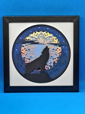 Wolf Moon Mandala 3D 8x8 inch shadowbox