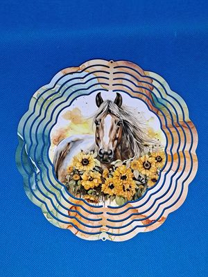 Horse and Sunflowers Aluminum 8-inch Wind Spinner