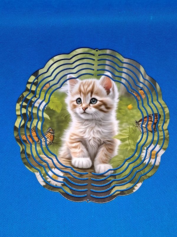Kitten and Butterflies Aluminum 8-inch Wind Spinner