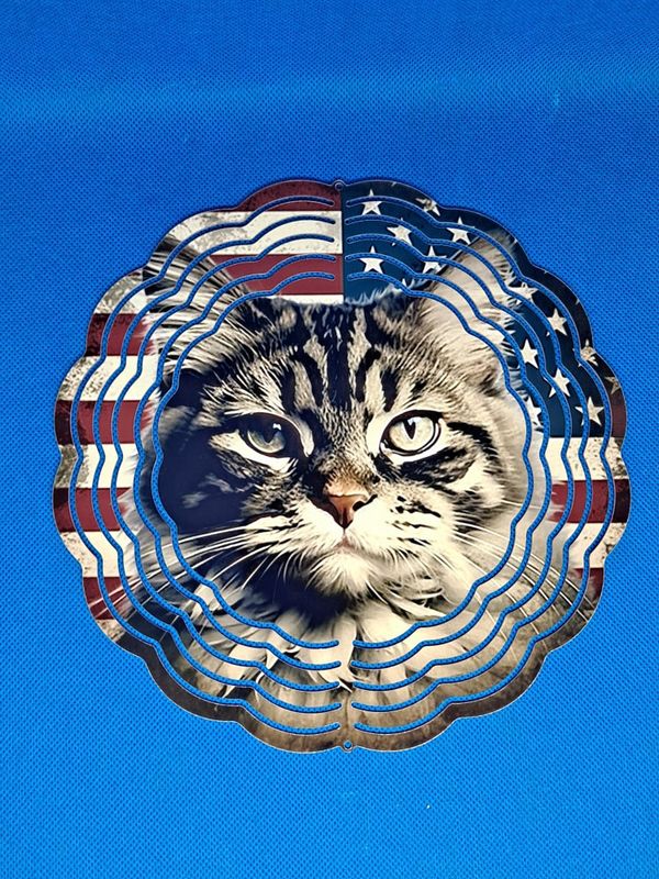 Patriotic Cat Aluminum 8-inch Wind Spinner