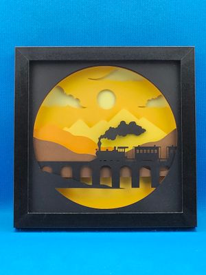 Train on Bridge 8x8 inch shadowbox
