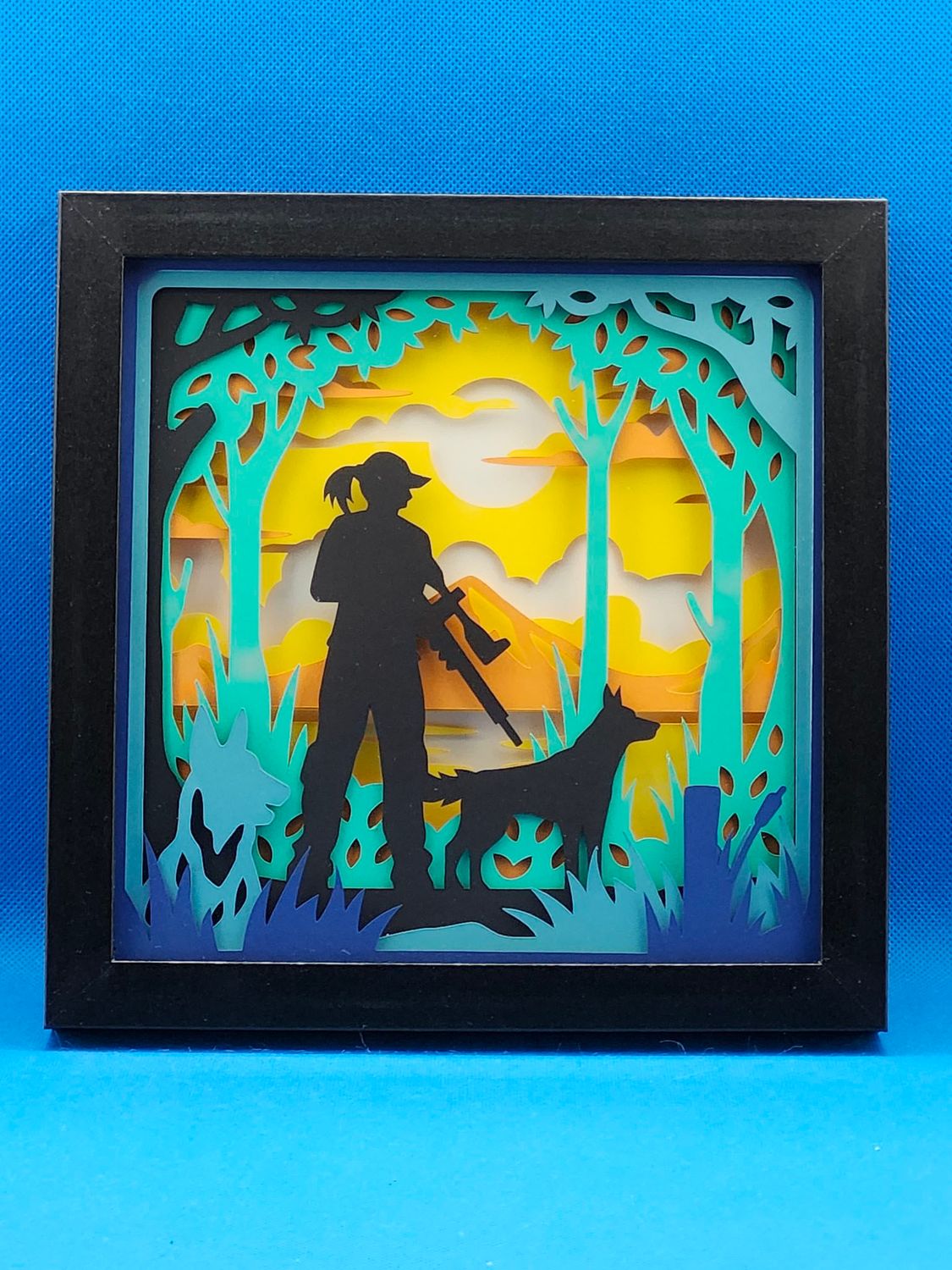 Woman Hunter with Dog 8x8 inch shadowbox