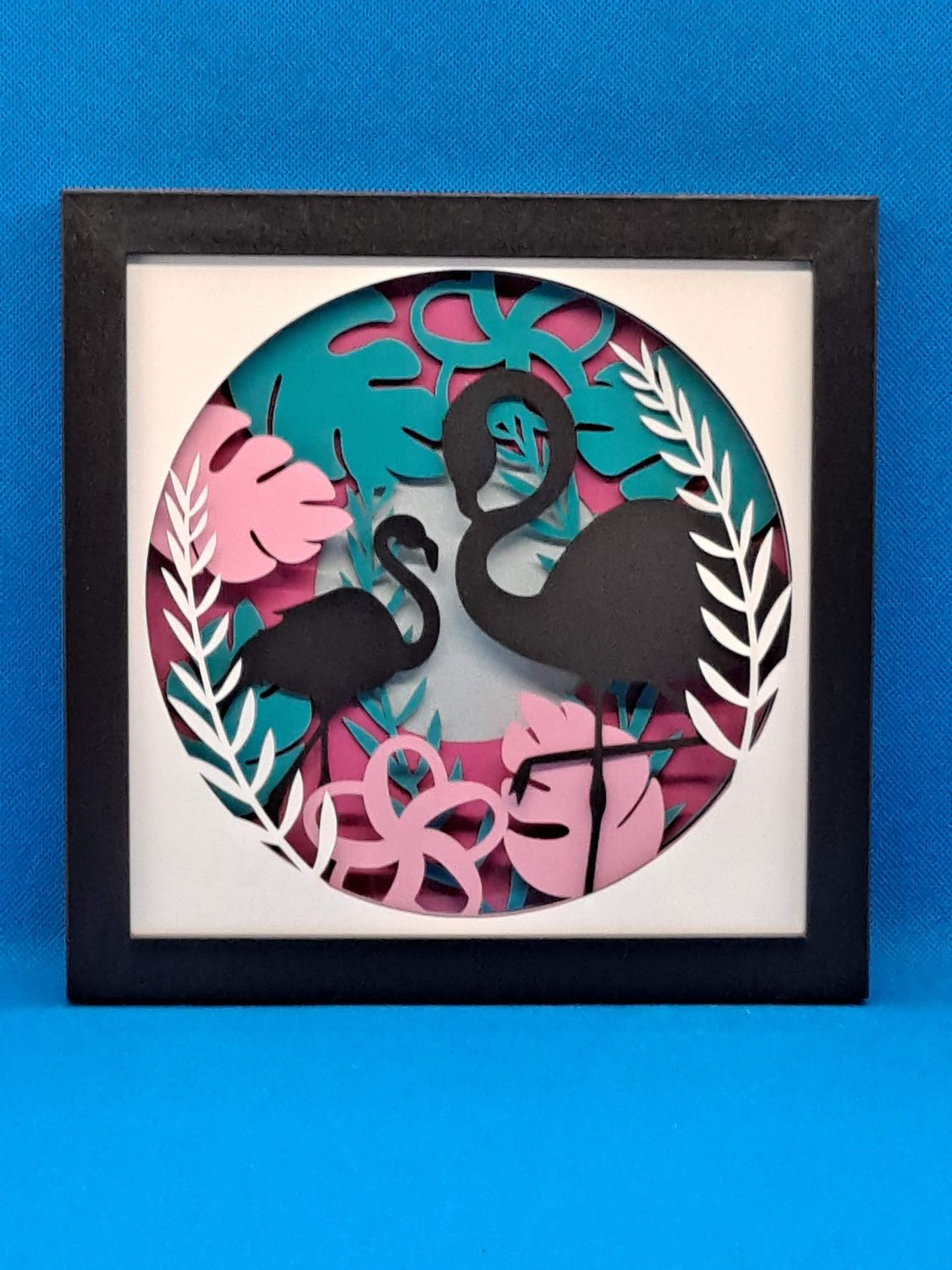 Flamingos with Leaves 8x8 inch shadowbox