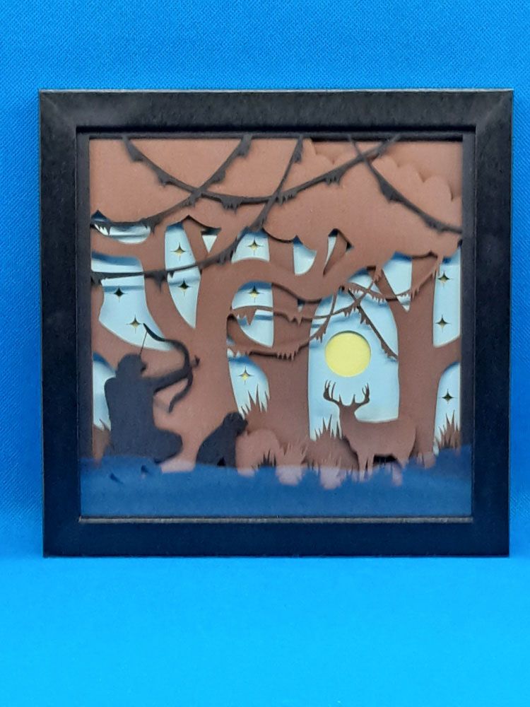 Man Raising Bow in Forest LG 8x8 inch shadowbox