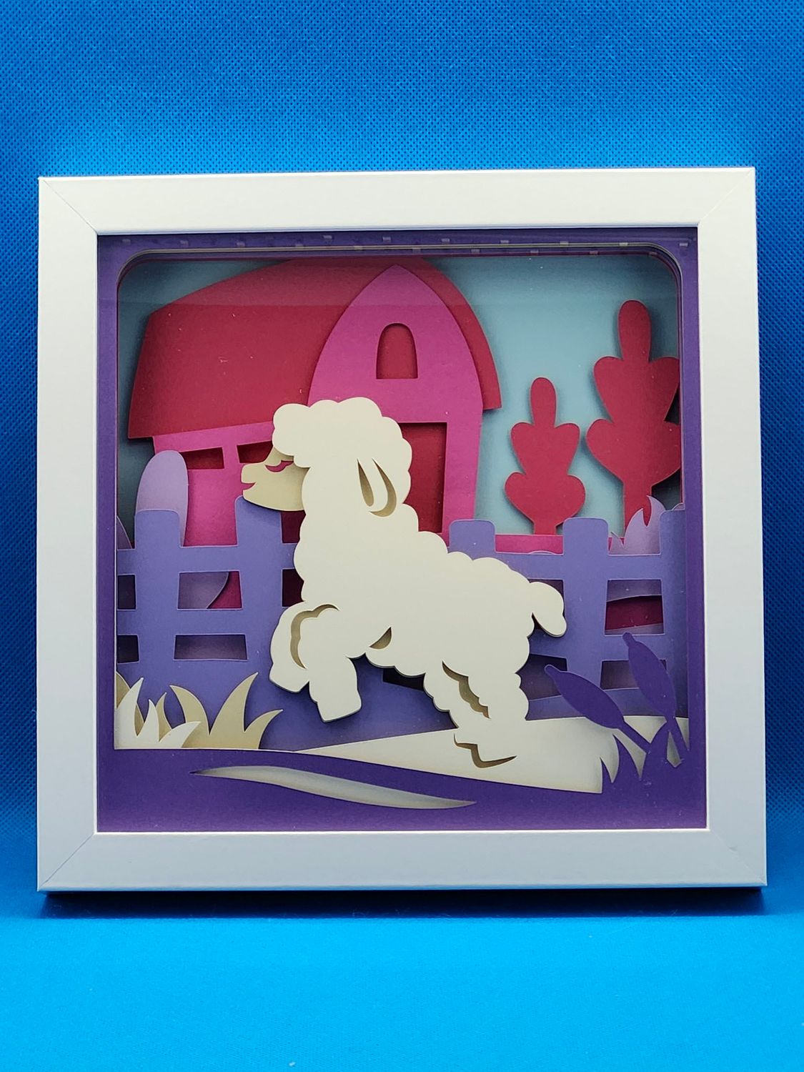 Lamb in Barnyard 8x8 inch shadowbox