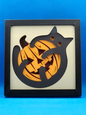Halloween Cat on Pumpkin 3D 8x8 inch shadowbox