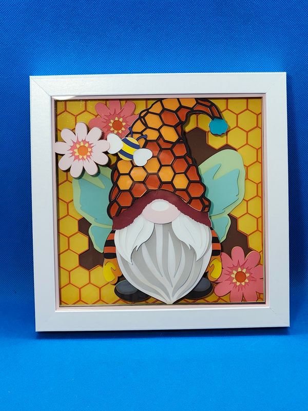 Bee Gnome 8x8 inch shadowbox