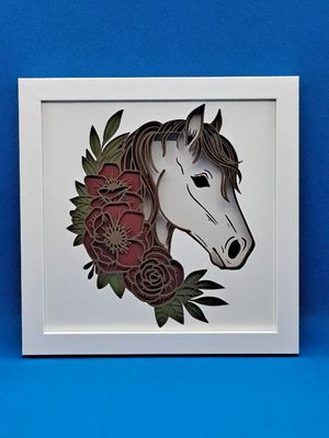 Horse with Roses White 8x8 inch shadowbox
