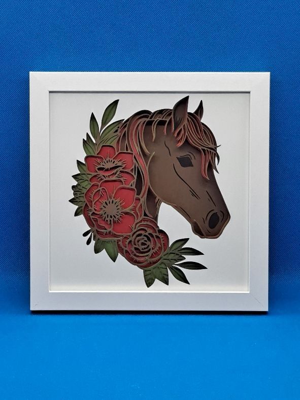 Horse with Roses Chestnut 8x8 inch shadowbox