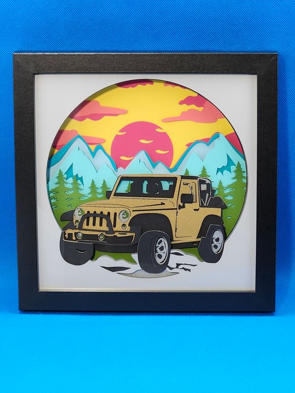 3D Off-Roading Yellow 8x8 inch shadowbox